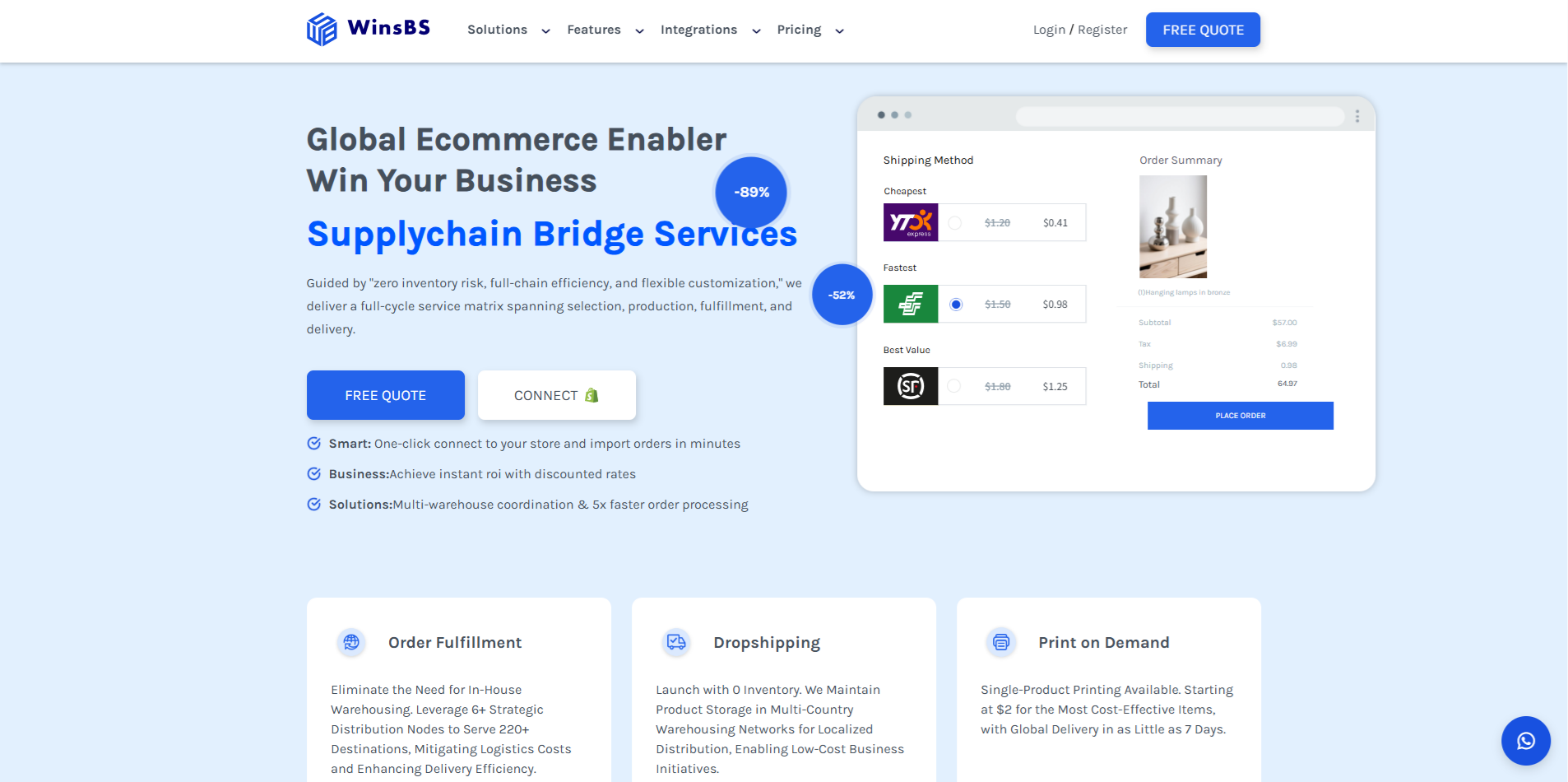 WinsBS Fulfillment homepage preview — apparel logistics network
