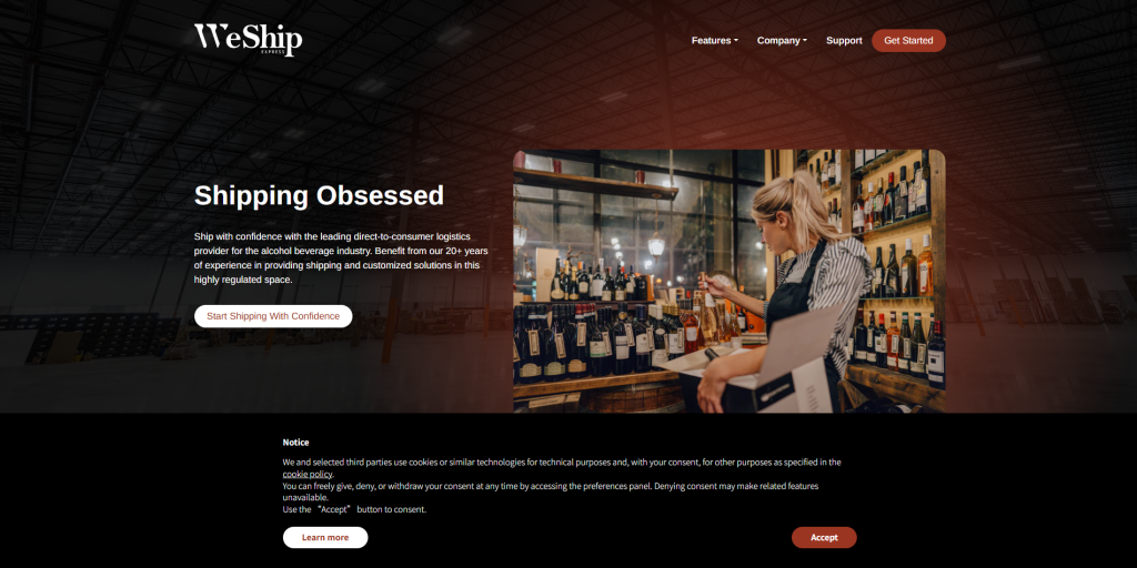 Screenshot of We Ship Express website showcasing B2B bulk shipping, pallet storage, and 3PL order fulfillment.