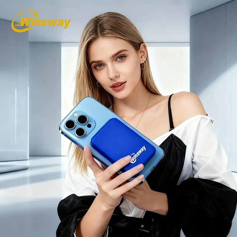 WINSWAY top seller on TEMU: Cherry pink capsule power bank showcasing portable charging innovation.