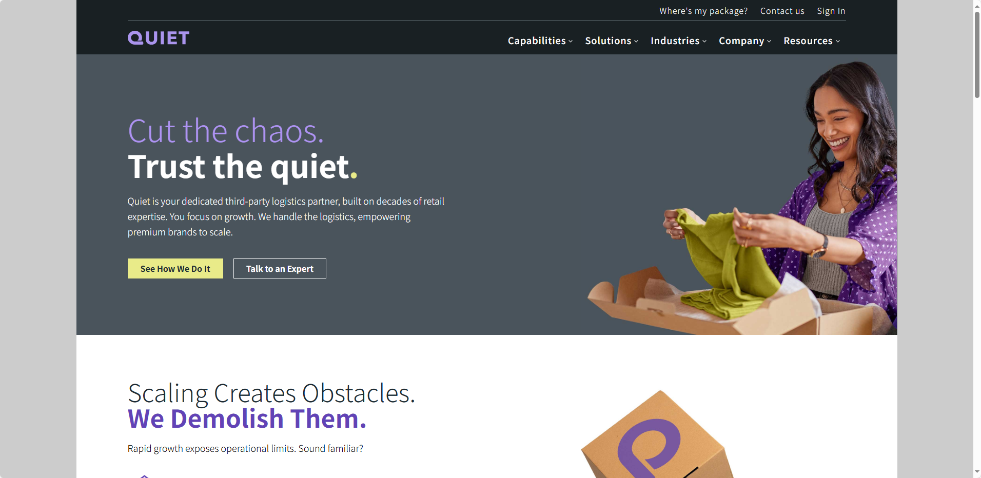 Quiet Platforms homepage preview — shared apparel logistics network