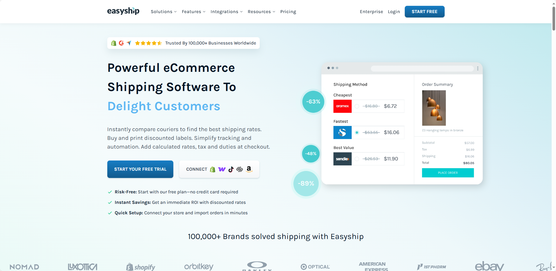 Easyship homepage preview — cross-border electronics logistics