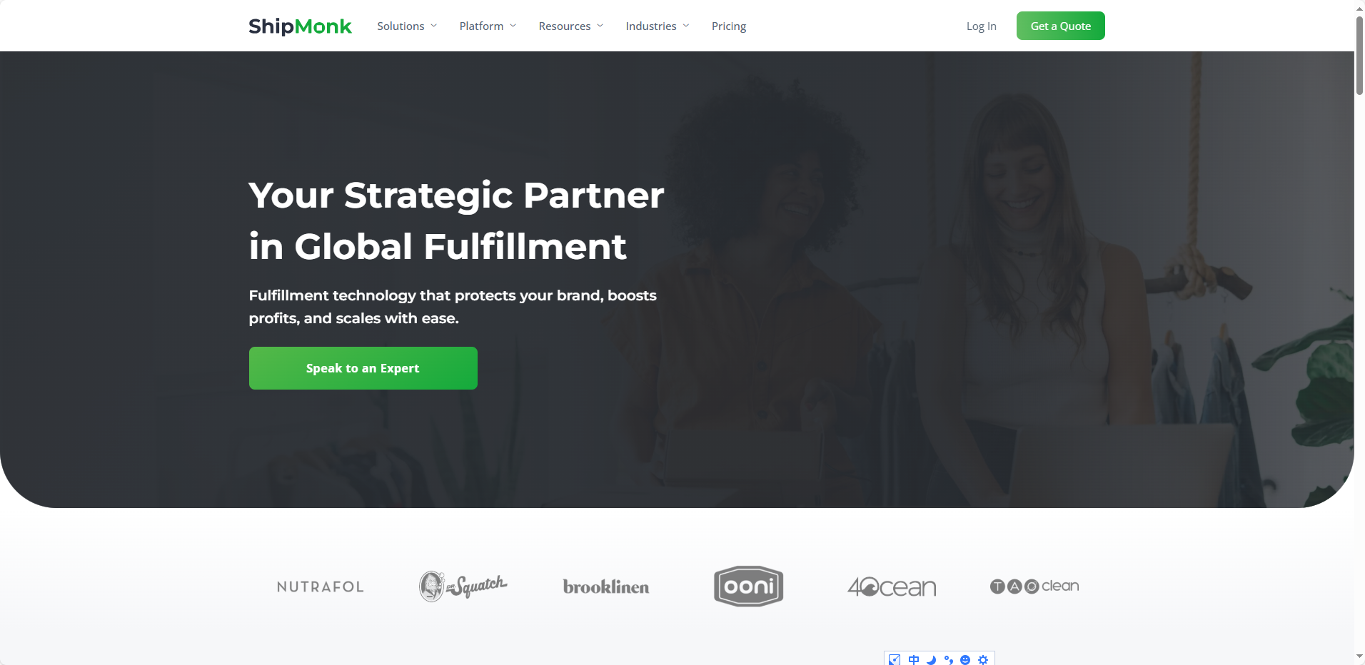 ShipMonk homepage preview — multi-channel apparel logistics
