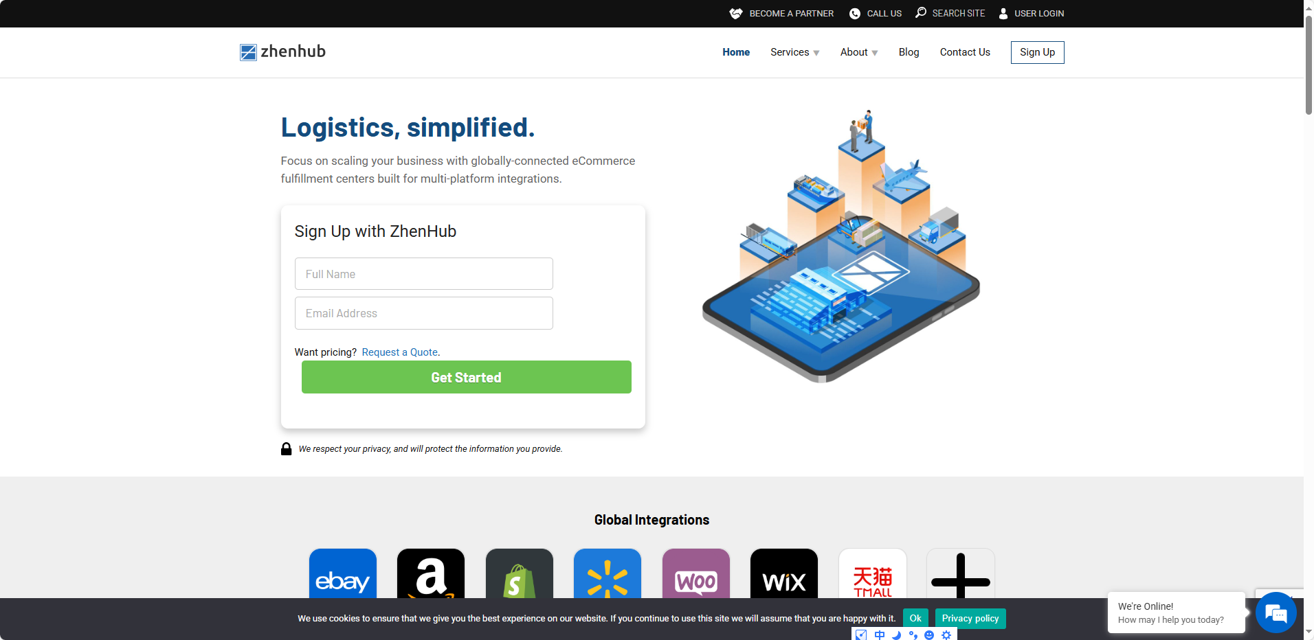 ZhenHub homepage preview — cross-border fulfillment from China