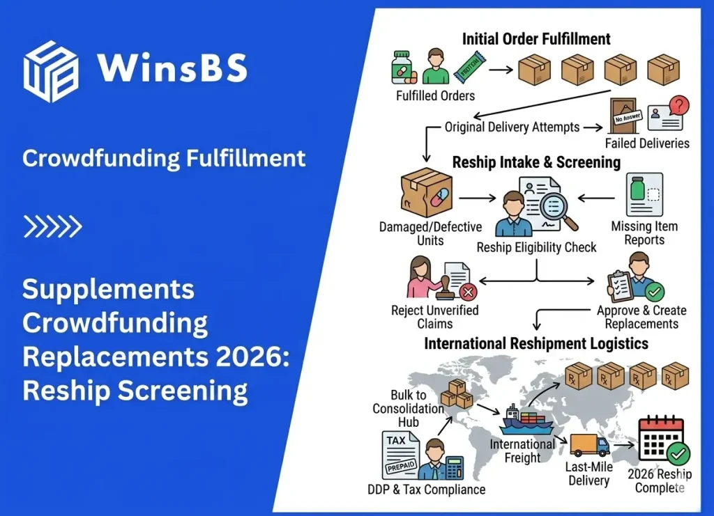 WinsBS logo with blog title "20 Best 3PL Companies Powering U.S. Small Businesses (2025)", showing a U.S. map surrounded by trucks, airplanes, warehouses, and containers, representing 3PL fulfillment and order fulfillment services across America.